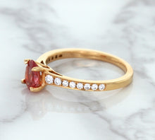 Load image into Gallery viewer, 0.80ct Oval Padparadscha Ring with Diamond Accents in 18K Rose Gold