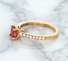Load image into Gallery viewer, 0.80ct Oval Padparadscha Ring with Diamond Accents in 18K Rose Gold