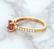 Load image into Gallery viewer, 0.80ct Oval Padparadscha Ring with Diamond Accents in 18K Rose Gold