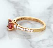 Load image into Gallery viewer, 0.80ct Oval Padparadscha Ring with Diamond Accents in 18K Rose Gold