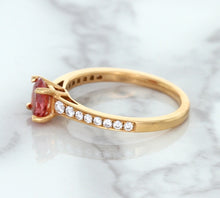 Load image into Gallery viewer, 0.80ct Oval Padparadscha Ring with Diamond Accents in 18K Rose Gold