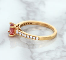 Load image into Gallery viewer, 0.80ct Oval Padparadscha Ring with Diamond Accents in 18K Rose Gold