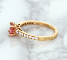 Load image into Gallery viewer, 0.80ct Oval Padparadscha Ring with Diamond Accents in 18K Rose Gold