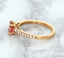 Load image into Gallery viewer, 0.80ct Oval Padparadscha Ring with Diamond Accents in 18K Rose Gold