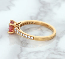 Load image into Gallery viewer, 0.80ct Oval Padparadscha Ring with Diamond Accents in 18K Rose Gold