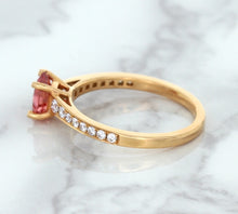 Load image into Gallery viewer, 0.80ct Oval Padparadscha Ring with Diamond Accents in 18K Rose Gold