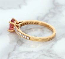 Load image into Gallery viewer, 0.80ct Oval Padparadscha Ring with Diamond Accents in 18K Rose Gold