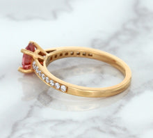 Load image into Gallery viewer, 0.80ct Oval Padparadscha Ring with Diamond Accents in 18K Rose Gold