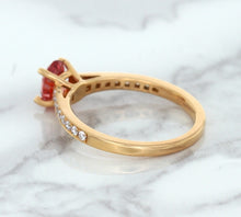 Load image into Gallery viewer, 0.80ct Oval Padparadscha Ring with Diamond Accents in 18K Rose Gold