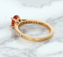 Load image into Gallery viewer, 0.80ct Oval Padparadscha Ring with Diamond Accents in 18K Rose Gold