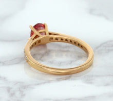 Load image into Gallery viewer, 0.80ct Oval Padparadscha Ring with Diamond Accents in 18K Rose Gold