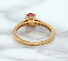 Load image into Gallery viewer, 0.80ct Oval Padparadscha Ring with Diamond Accents in 18K Rose Gold
