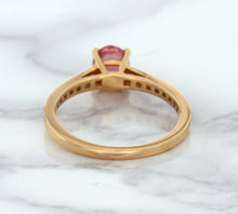 Load image into Gallery viewer, 0.80ct Oval Padparadscha Ring with Diamond Accents in 18K Rose Gold