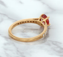 Load image into Gallery viewer, 0.80ct Oval Padparadscha Ring with Diamond Accents in 18K Rose Gold