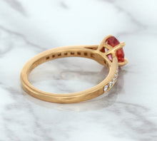 Load image into Gallery viewer, 0.80ct Oval Padparadscha Ring with Diamond Accents in 18K Rose Gold