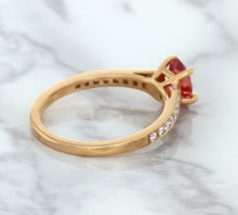 Load image into Gallery viewer, 0.80ct Oval Padparadscha Ring with Diamond Accents in 18K Rose Gold