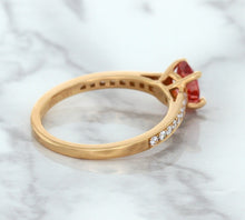 Load image into Gallery viewer, 0.80ct Oval Padparadscha Ring with Diamond Accents in 18K Rose Gold