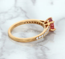 Load image into Gallery viewer, 0.80ct Oval Padparadscha Ring with Diamond Accents in 18K Rose Gold
