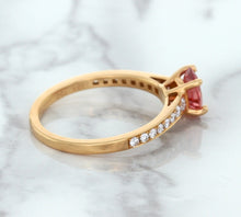 Load image into Gallery viewer, 0.80ct Oval Padparadscha Ring with Diamond Accents in 18K Rose Gold