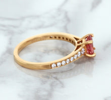 Load image into Gallery viewer, 0.80ct Oval Padparadscha Ring with Diamond Accents in 18K Rose Gold