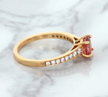 Load image into Gallery viewer, 0.80ct Oval Padparadscha Ring with Diamond Accents in 18K Rose Gold