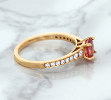Load image into Gallery viewer, 0.80ct Oval Padparadscha Ring with Diamond Accents in 18K Rose Gold
