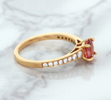 Load image into Gallery viewer, 0.80ct Oval Padparadscha Ring with Diamond Accents in 18K Rose Gold