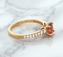 Load image into Gallery viewer, 0.80ct Oval Padparadscha Ring with Diamond Accents in 18K Rose Gold