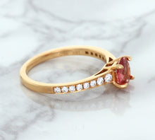 Load image into Gallery viewer, 0.80ct Oval Padparadscha Ring with Diamond Accents in 18K Rose Gold