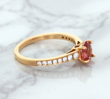 Load image into Gallery viewer, 0.80ct Oval Padparadscha Ring with Diamond Accents in 18K Rose Gold