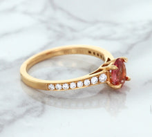 Load image into Gallery viewer, 0.80ct Oval Padparadscha Ring with Diamond Accents in 18K Rose Gold