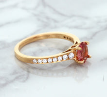 Load image into Gallery viewer, 0.80ct Oval Padparadscha Ring with Diamond Accents in 18K Rose Gold