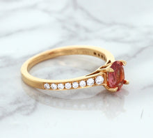 Load image into Gallery viewer, 0.80ct Oval Padparadscha Ring with Diamond Accents in 18K Rose Gold