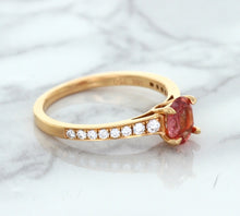 Load image into Gallery viewer, 0.80ct Oval Padparadscha Ring with Diamond Accents in 18K Rose Gold