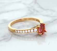 Load image into Gallery viewer, 0.80ct Oval Padparadscha Ring with Diamond Accents in 18K Rose Gold