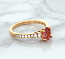 Load image into Gallery viewer, 0.80ct Oval Padparadscha Ring with Diamond Accents in 18K Rose Gold