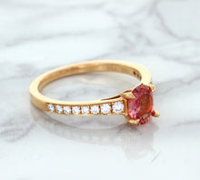 Load image into Gallery viewer, 0.80ct Oval Padparadscha Ring with Diamond Accents in 18K Rose Gold