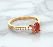 Load image into Gallery viewer, 0.80ct Oval Padparadscha Ring with Diamond Accents in 18K Rose Gold