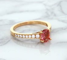 Load image into Gallery viewer, 0.80ct Oval Padparadscha Ring with Diamond Accents in 18K Rose Gold