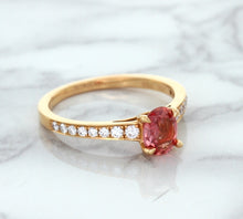 Load image into Gallery viewer, 0.80ct Oval Padparadscha Ring with Diamond Accents in 18K Rose Gold