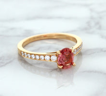 Load image into Gallery viewer, 0.80ct Oval Padparadscha Ring with Diamond Accents in 18K Rose Gold