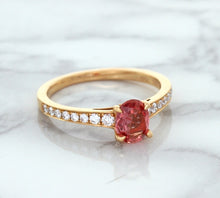 Load image into Gallery viewer, 0.80ct Oval Padparadscha Ring with Diamond Accents in 18K Rose Gold