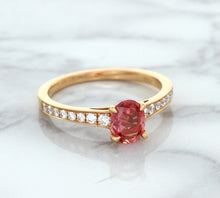 Load image into Gallery viewer, 0.80ct Oval Padparadscha Ring with Diamond Accents in 18K Rose Gold