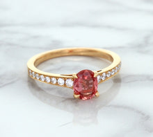 Load image into Gallery viewer, 0.80ct Oval Padparadscha Ring with Diamond Accents in 18K Rose Gold