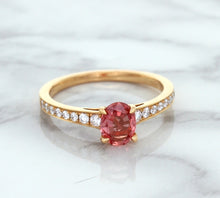 Load image into Gallery viewer, 0.80ct Oval Padparadscha Ring with Diamond Accents in 18K Rose Gold