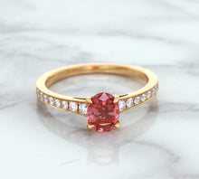 Load image into Gallery viewer, 0.80ct Oval Padparadscha Ring with Diamond Accents in 18K Rose Gold