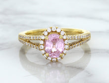 Load image into Gallery viewer, 1.27ct Oval Pink Sapphire Ring with Diamond Halo in 18K Rose Gold