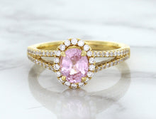 Load image into Gallery viewer, 1.27ct Oval Pink Sapphire Ring with Diamond Halo in 18K Rose Gold