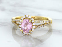 Load image into Gallery viewer, 1.27ct Oval Pink Sapphire Ring with Diamond Halo in 18K Rose Gold