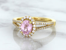 Load image into Gallery viewer, 1.27ct Oval Pink Sapphire Ring with Diamond Halo in 18K Rose Gold
